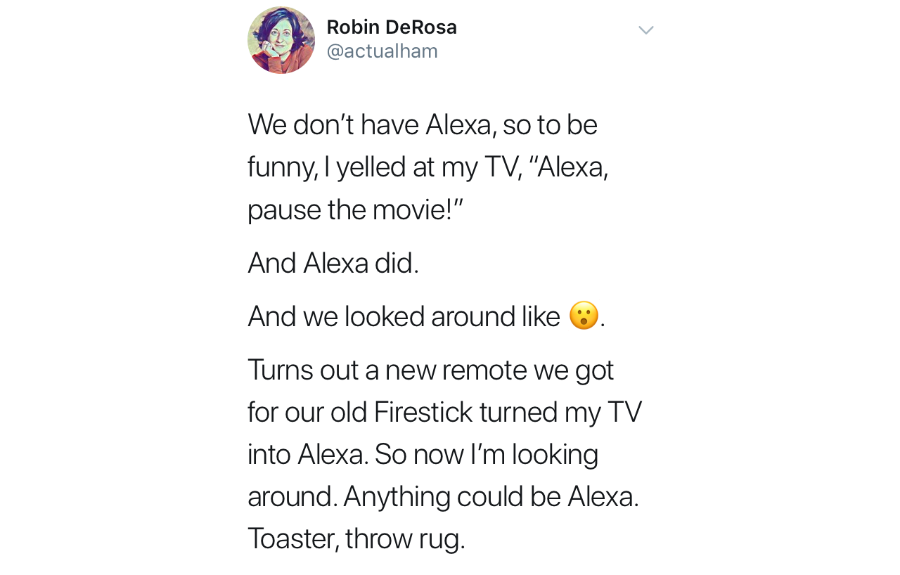 screenshot of a Tweet talking about Firestick turning TV into Alexa