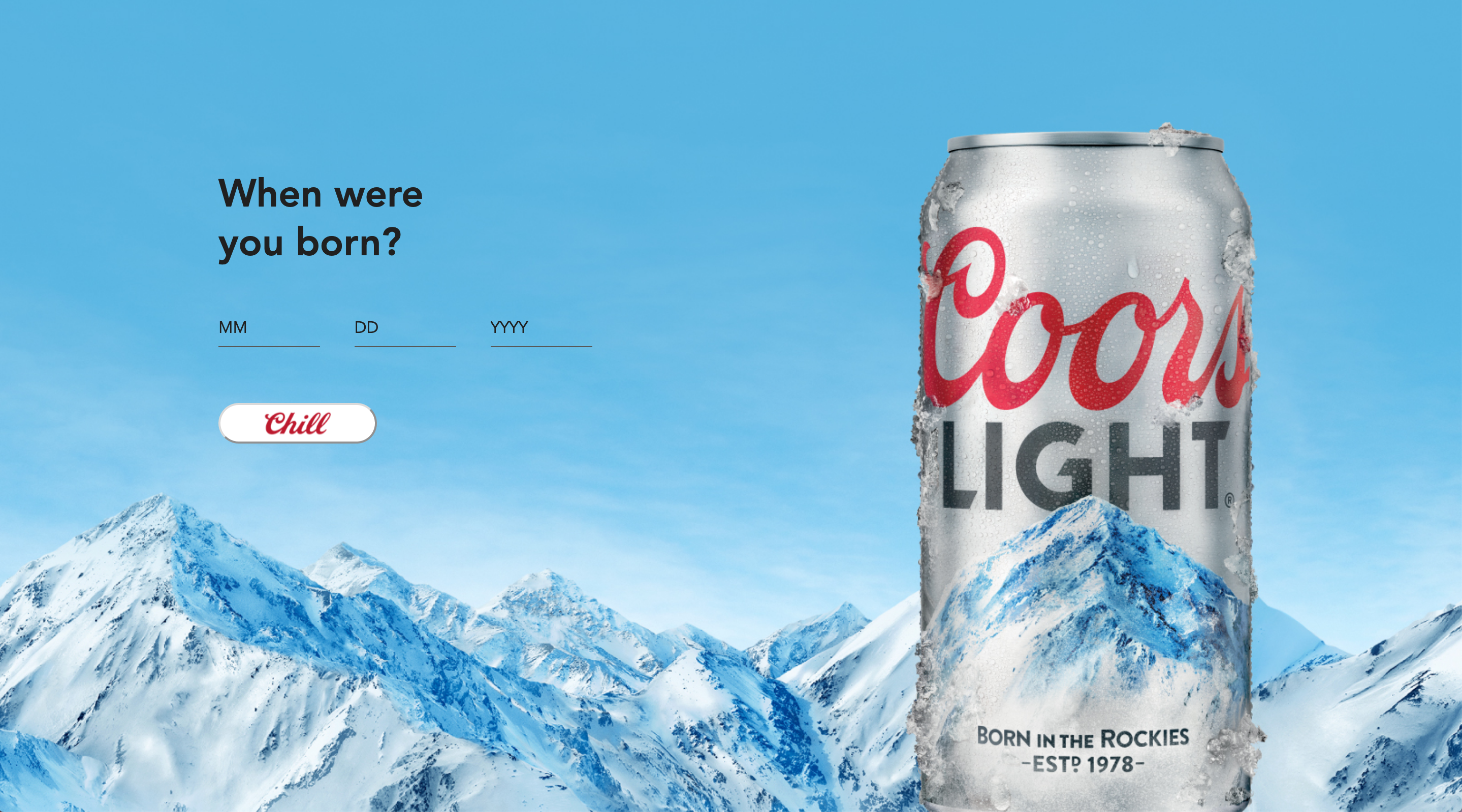 screen shot of the Coors home page asking you to enter your date of birth