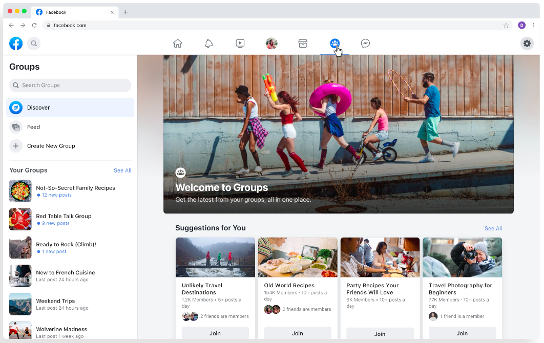 Facebook's updated group tab