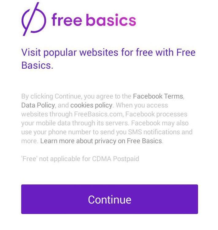 screenshot of Facebook free basics terms