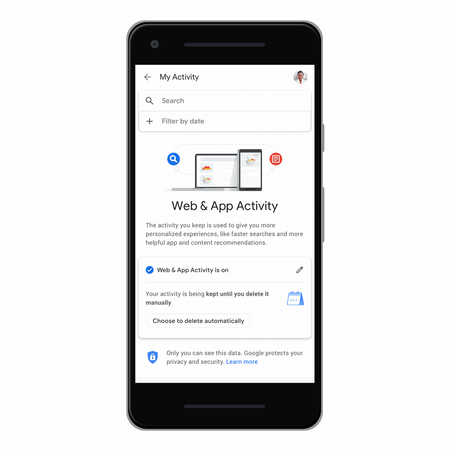 Gif of Google's Web and App Activity feature