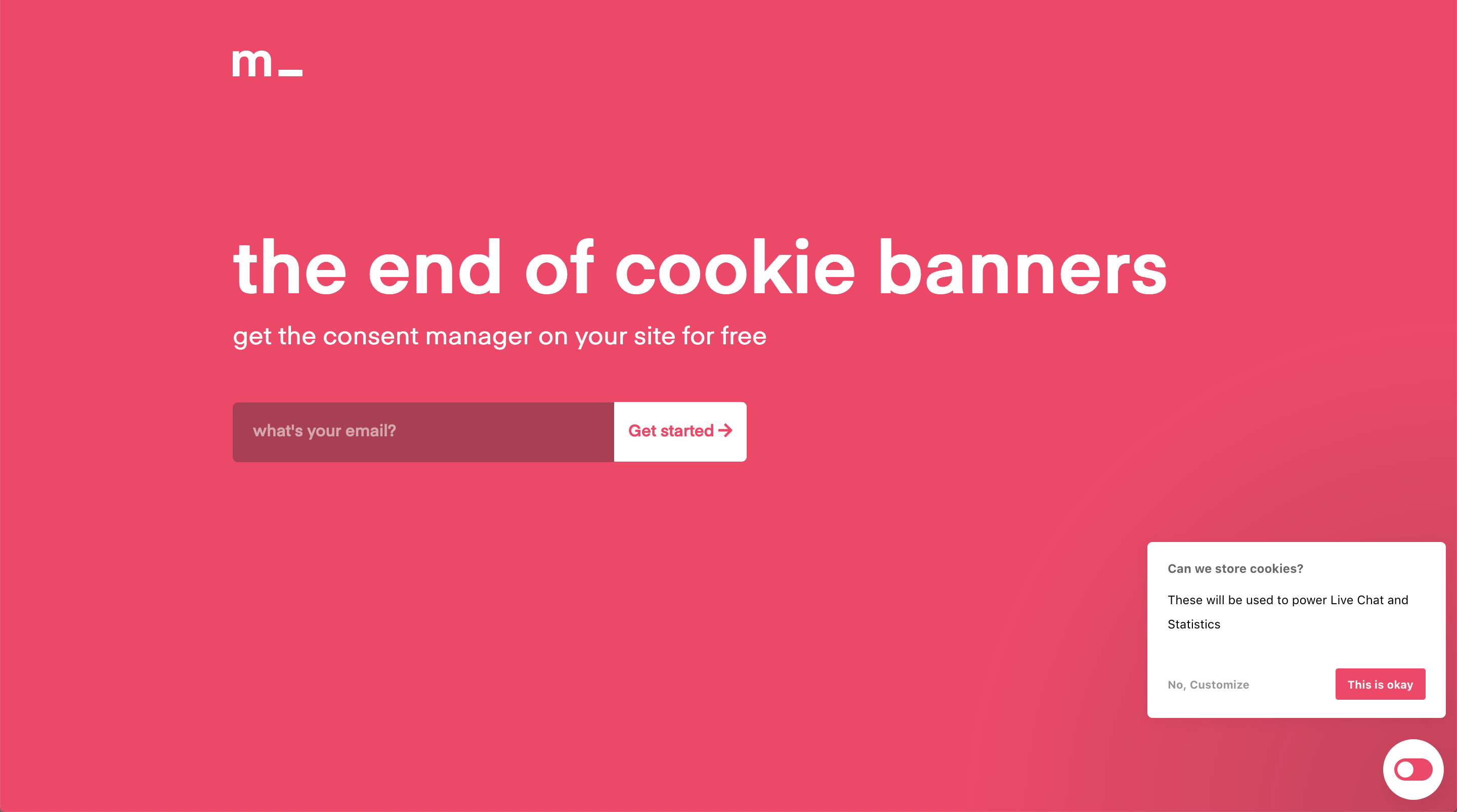 Landing page for Company cookie widget