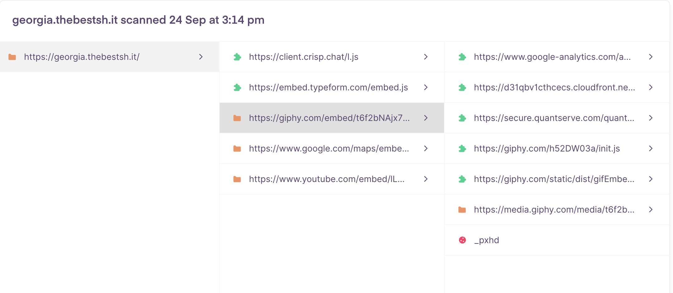 screenshot of the Company dashboard showing what cookies are contained within my site