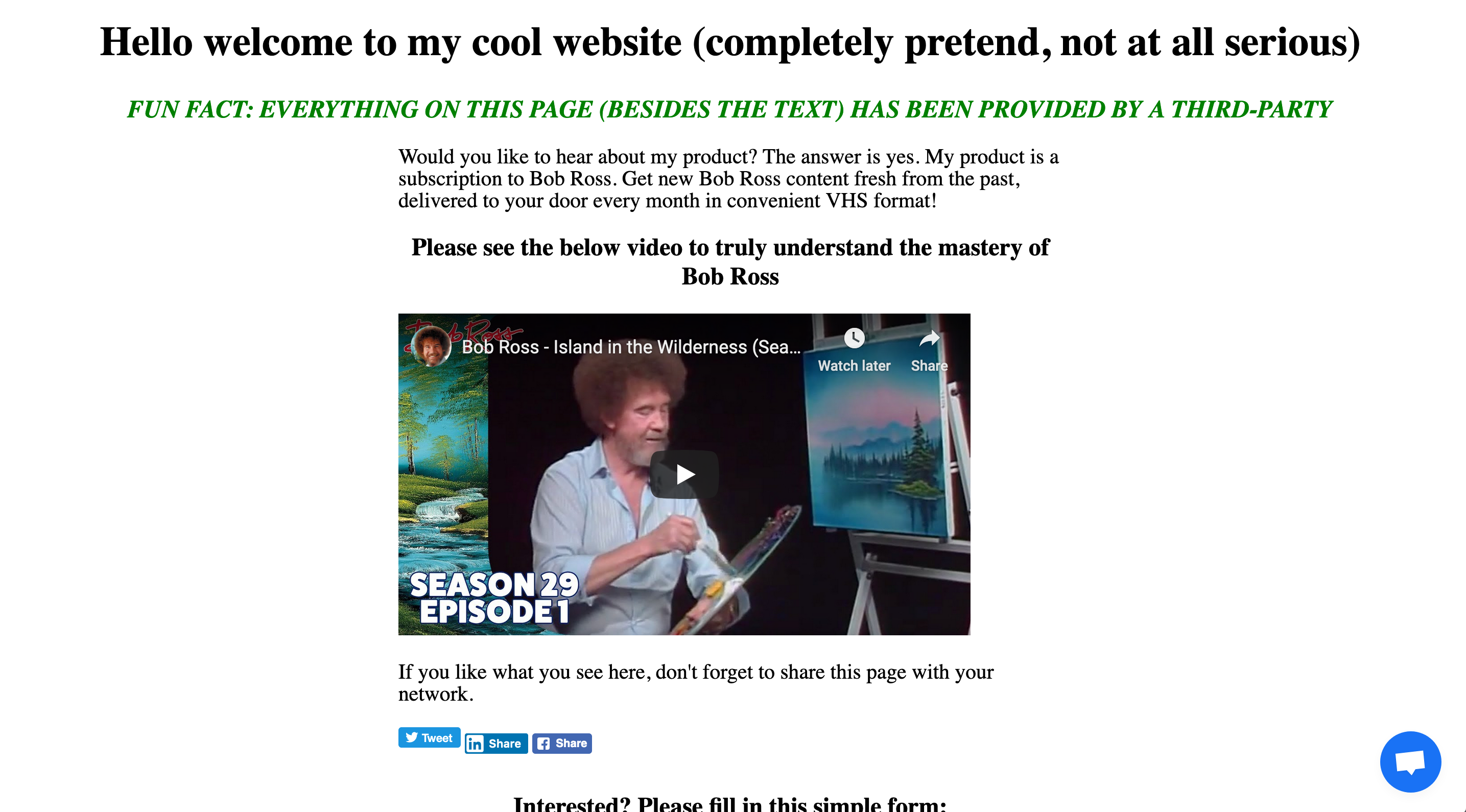 screenshot of silly little pretend site