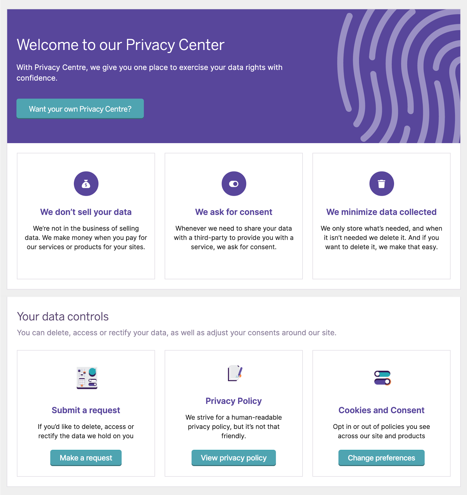 screenshot of our privacy centre