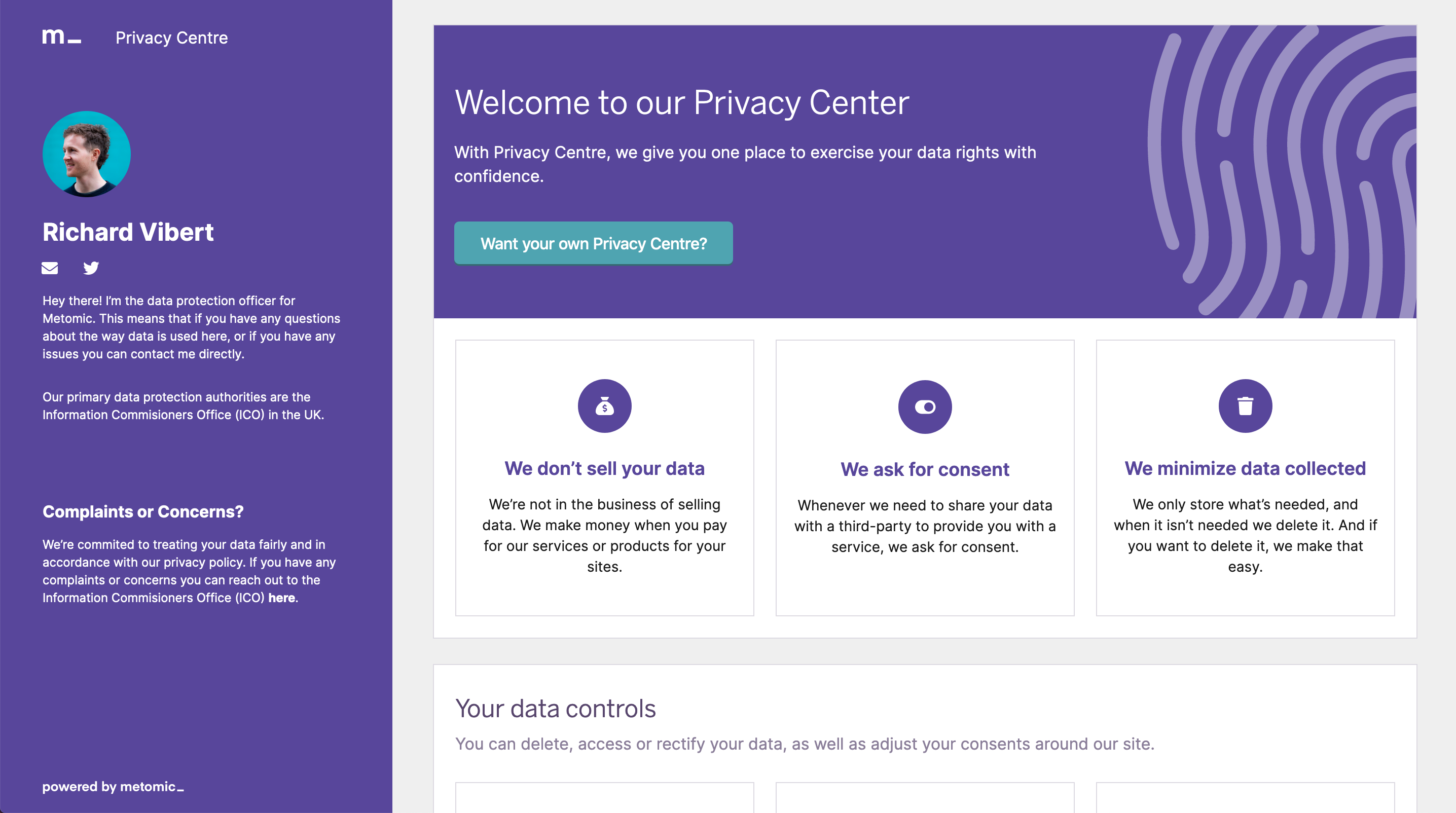 screenshot of privacy centre