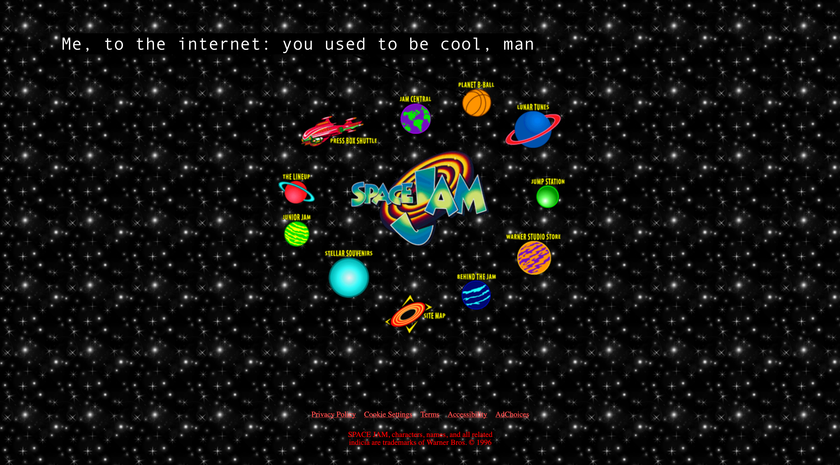 screenshot of spacejam homepage