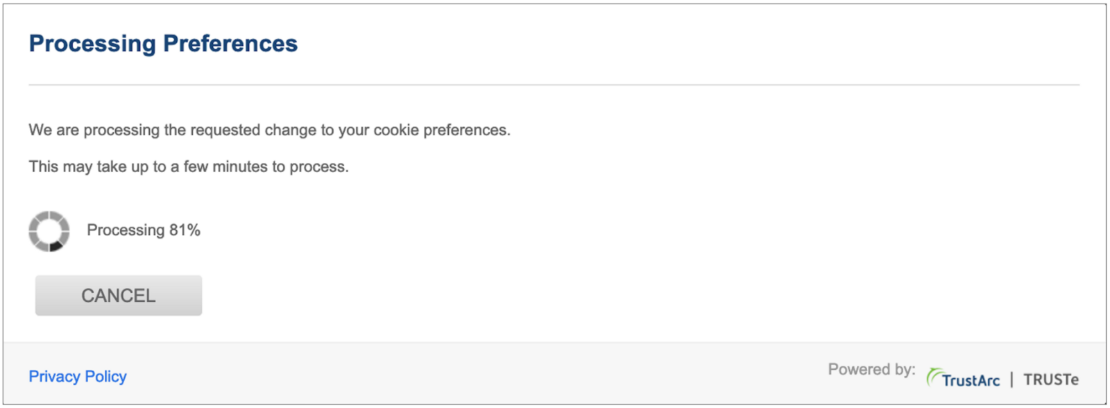screenshot of a trustarc cookie banner